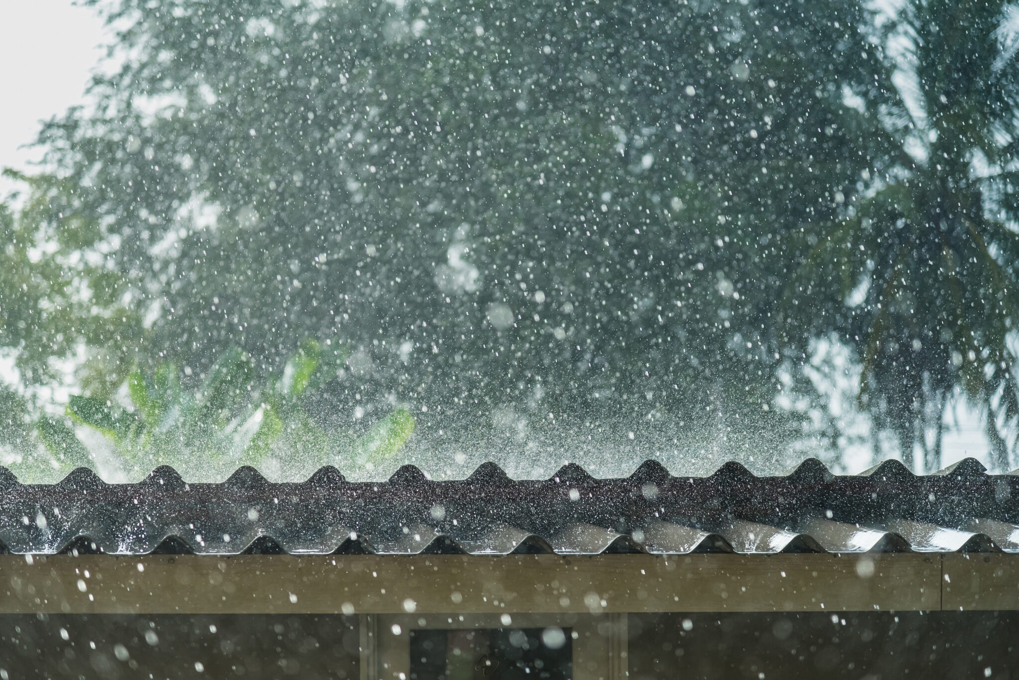 Storm rain on the roof of the house